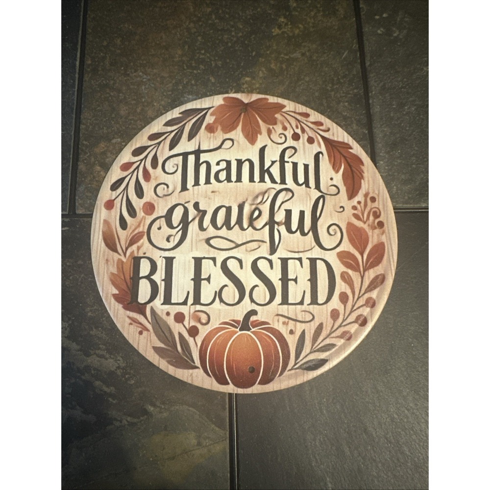 Thankful Grateful Blessed Fall Autumn Tin Metal Signs Home Décor 8x8 Pumpkin
